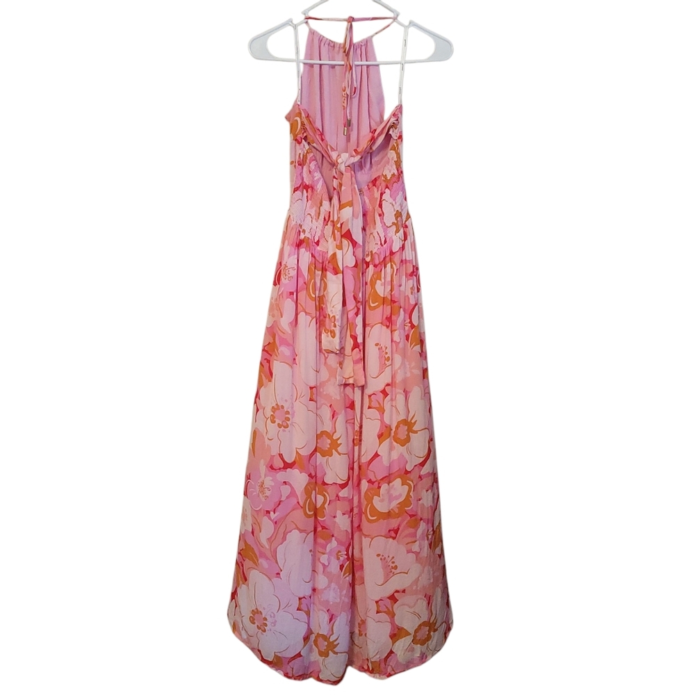 MINKPINK Josie Pink Floral Halter Maxi Dress Resort Vacation Wedding Guest L - Picture 6 of 10
